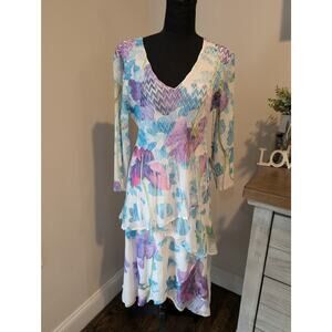 Komarov Floral Tiered V Neck Dress NWT